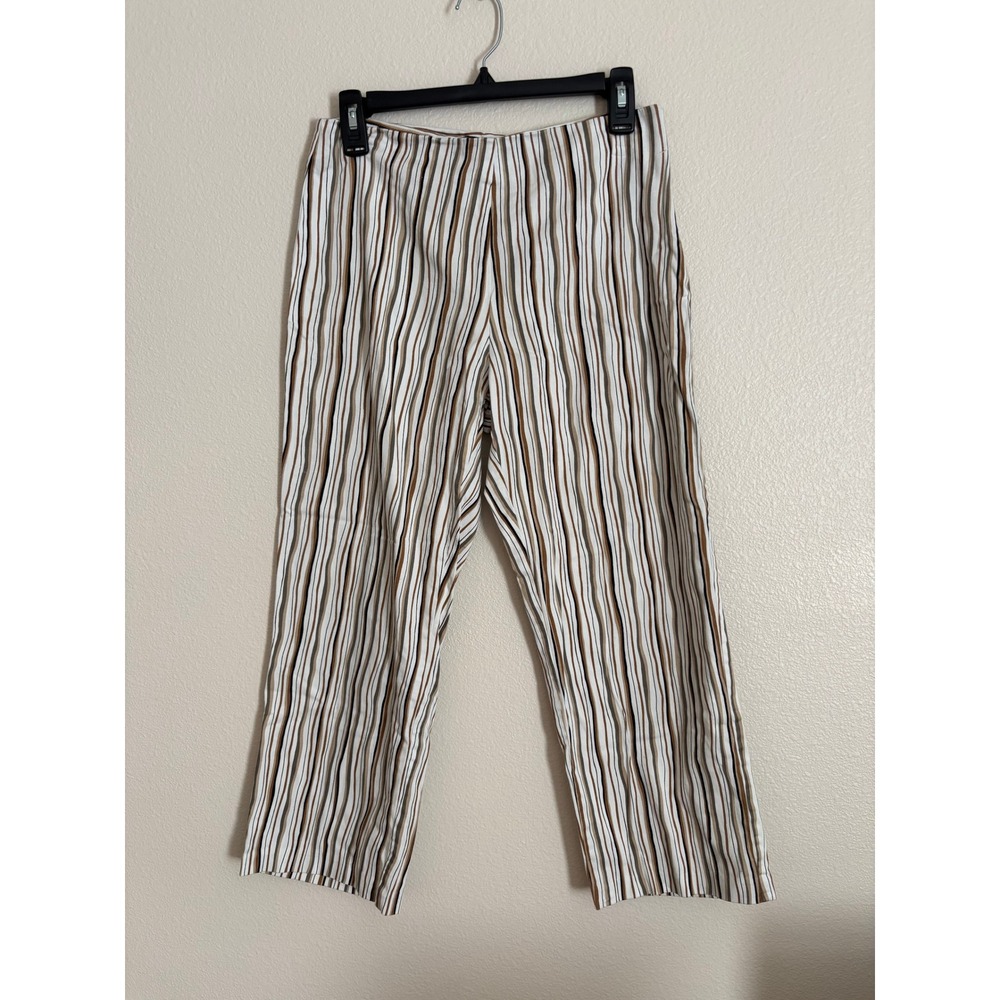 George Stretch Women Neutral Striped Straight Leg Pants Brown White Size 10